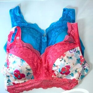 Super Cute Colorful Rhonda Shear Designer Floral Turquoise 2 Bra Bundle Colorful